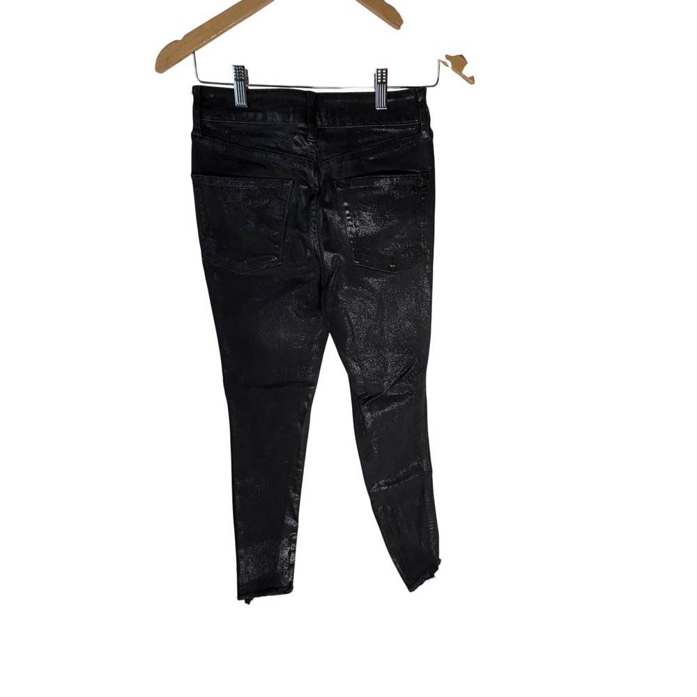 Free People We The Free Black Metallic Coated High Rise Skinny Jeans Size 28 - Picture 3 of 13
